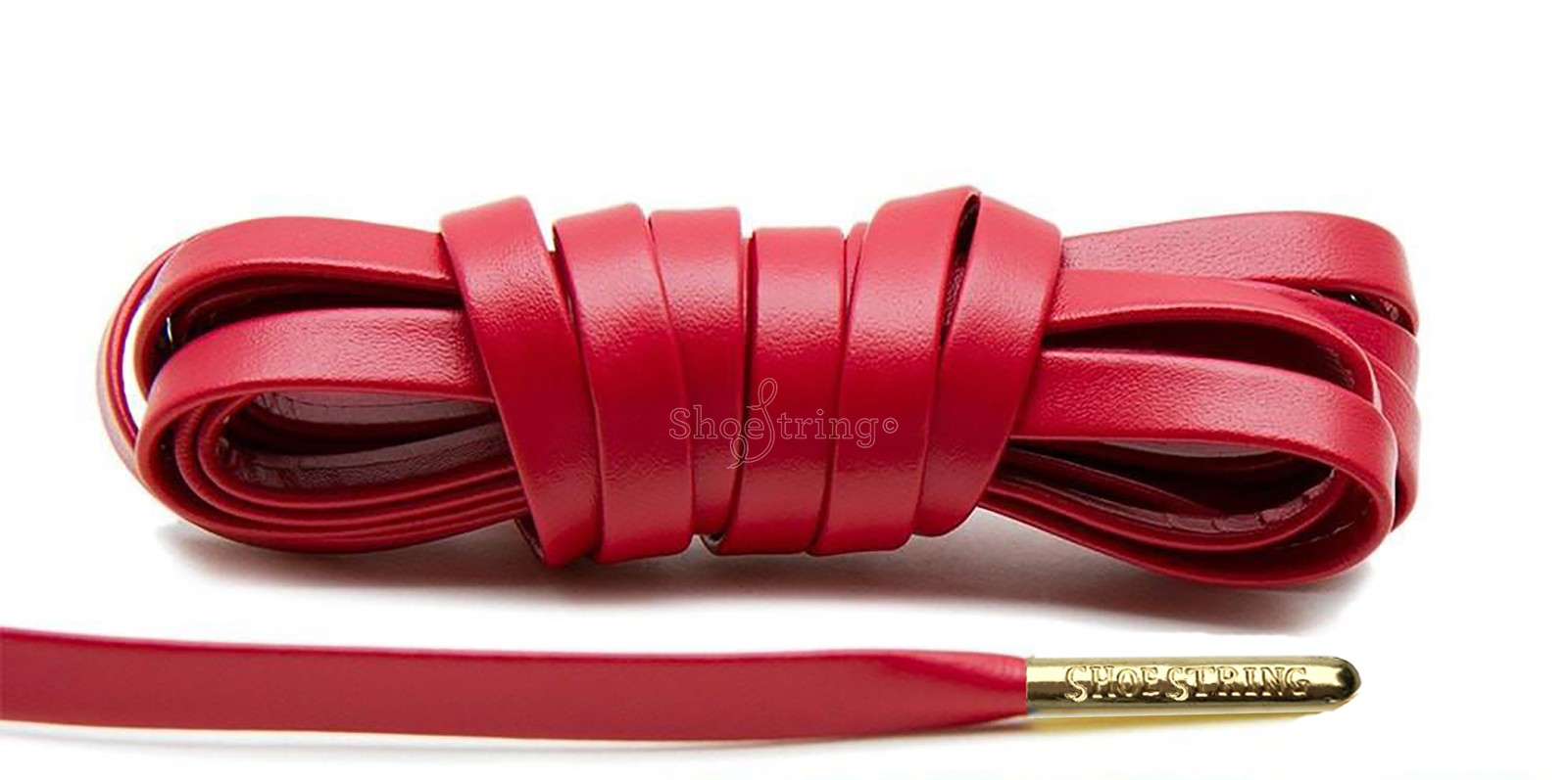 Red Leather Gold Metal Aglets Laces