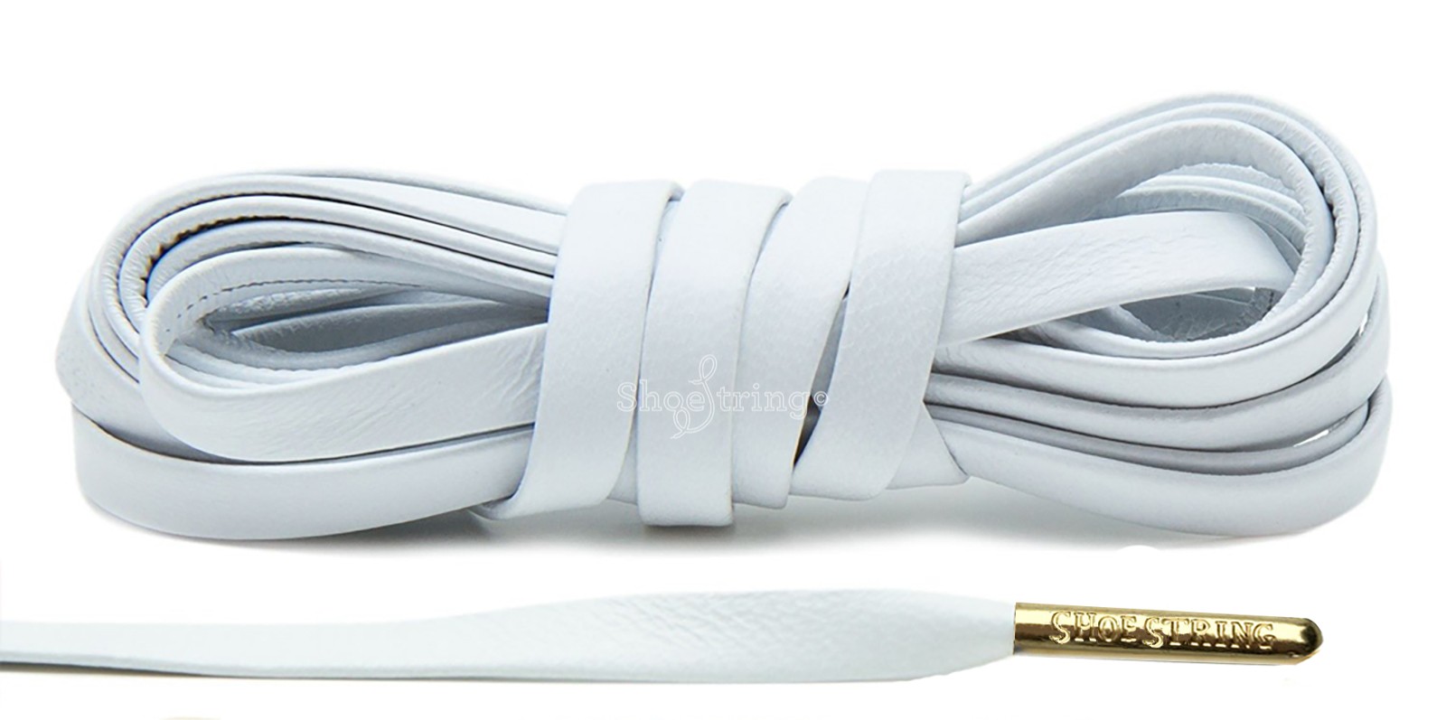 White Leather Gold Metal Aglets Laces