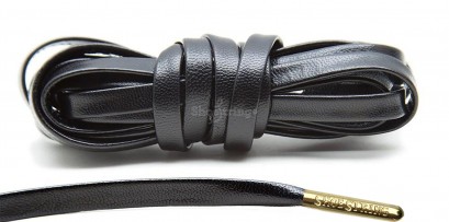 Black Leather Gold Metal Aglets Laces