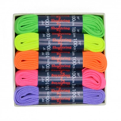 Neon Laces Set Flat 100cm, Set Of 5 Pairs In Gift Box
